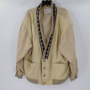 Vintage M Julian Jacket Men Large Bomber Leather Linen aztec Button Front mixed